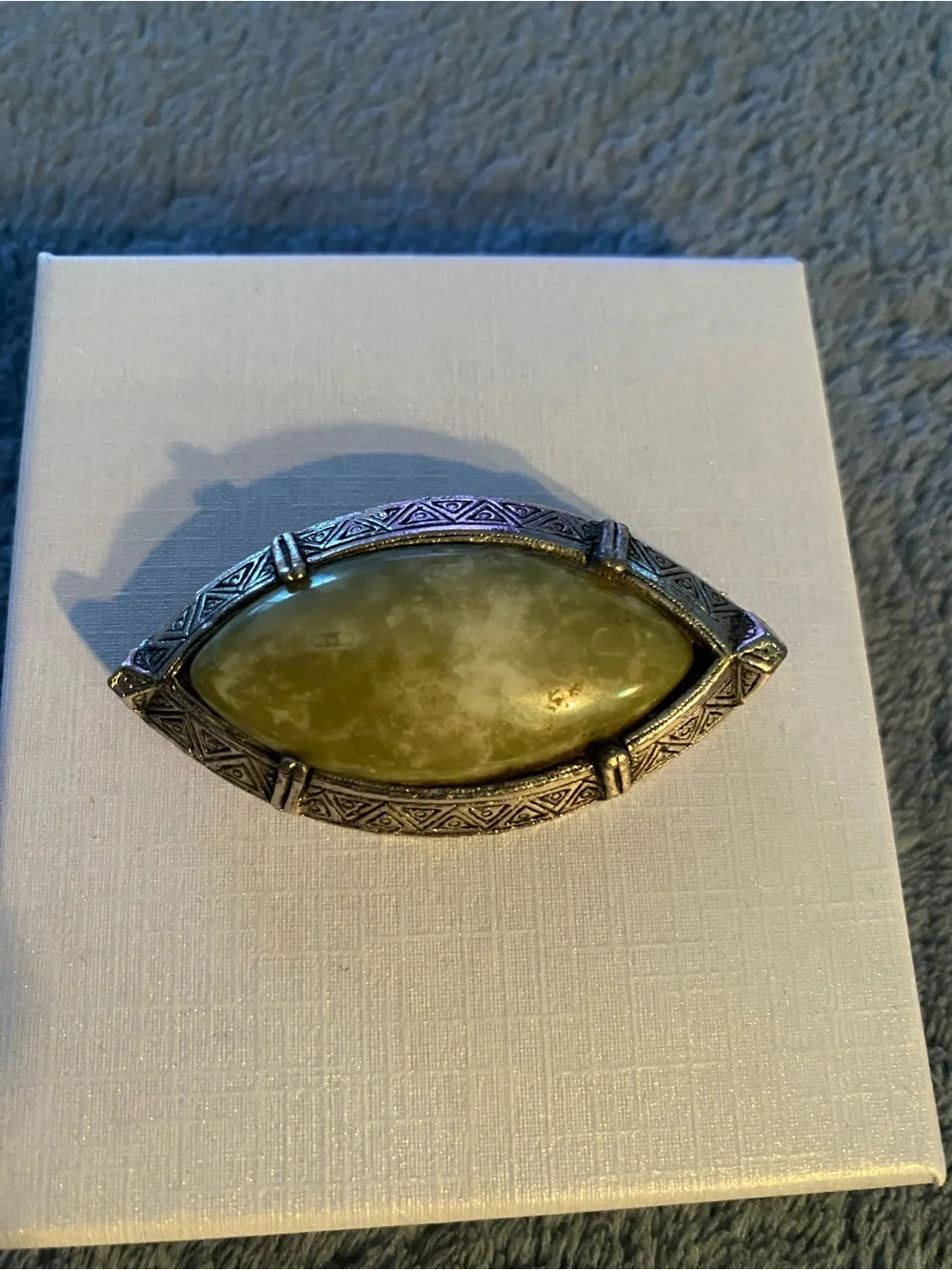 Marquise Green Stone Silver-Tone Brooch